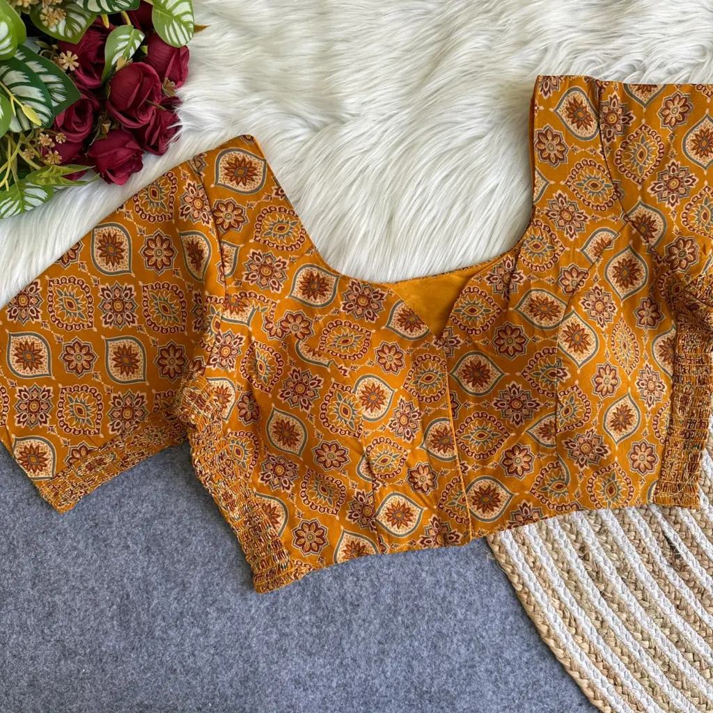 Arjrak Elastic Pure Ajrak Cotton Blouse