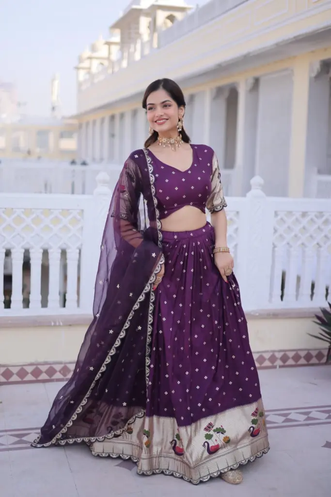 LW 7162 Wine Dola Silk Lehenga Choli