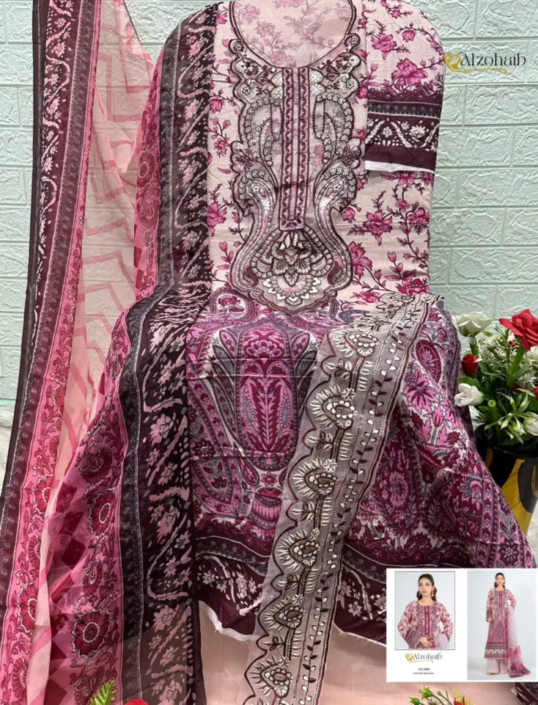 Alzohaib Az 1589 Pure Cotton Patch Pakistani Suits