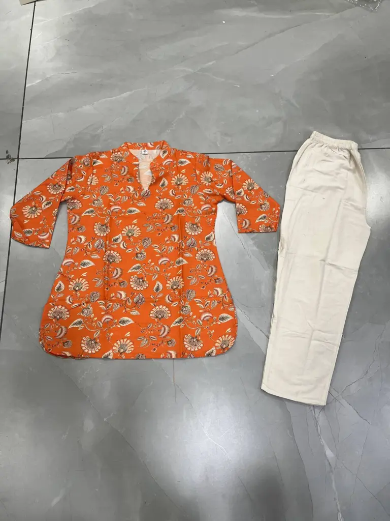 FVD Janvika Methi Orange Rayon Slub Kurti Pant Set