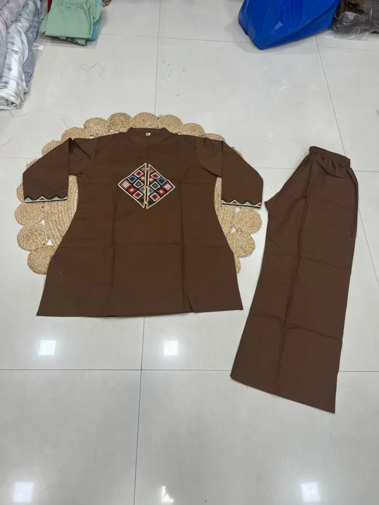 FVD Siqndar Brown Dhabu Cotton Kurti Pant Set
