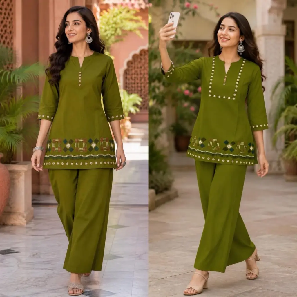 FVD Tajmahal Dhabu Cotton Kurti Pant Set