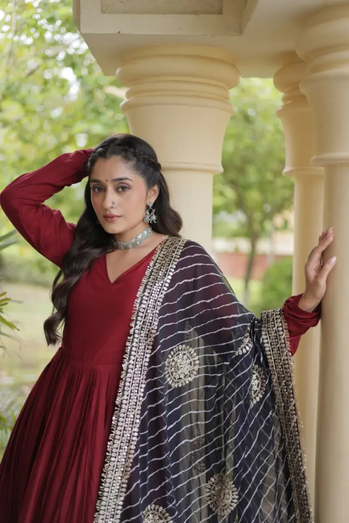 LW 9353 Maroon Reyon Gown
