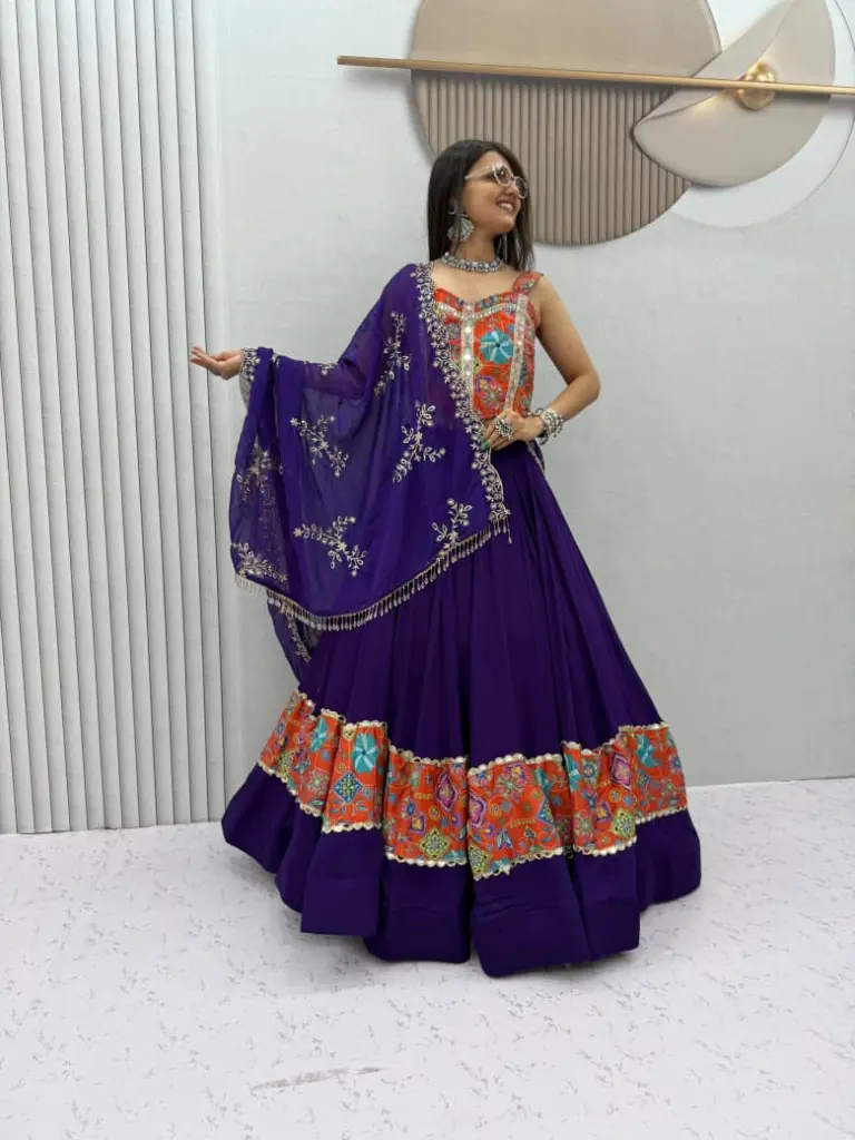 Navratri Special Silk And Rayon Cotton Lehenga Choli With Mirror Work